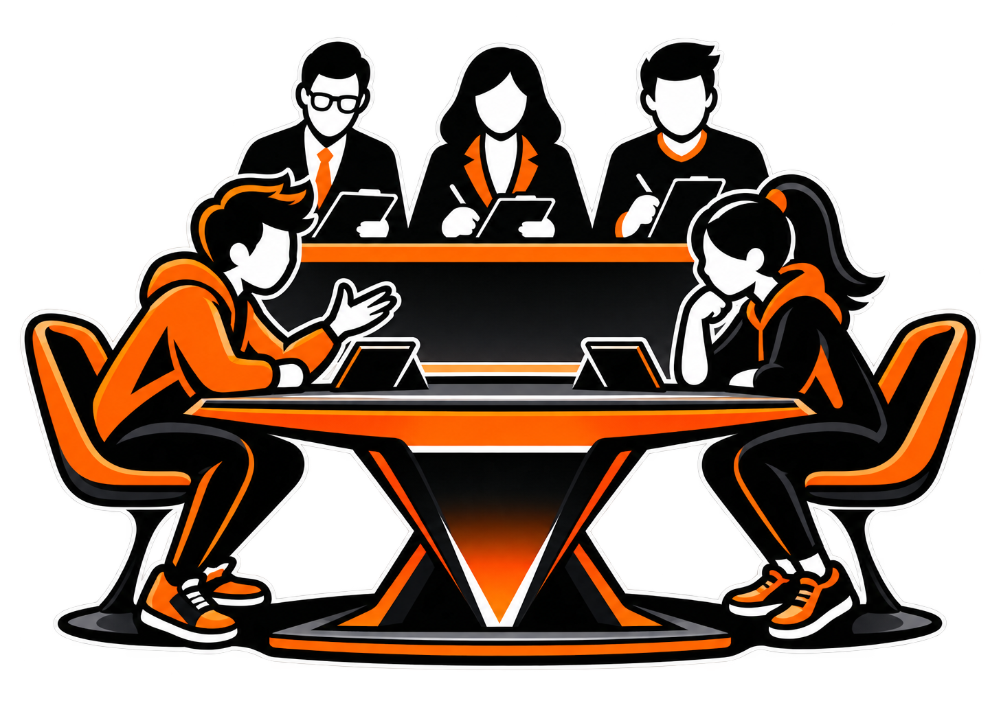Two students competing in Strategy Challenge before three judges